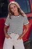 Black Stripe Scalloped Trim Round Neck T Shirt