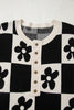 Black Flower Plaid Henley Baggy Sweater