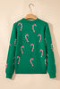 Racing Red Christmas Candy Cane Holiday Drop Shoulder Sweater