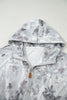 Gray Camo Leaf Print Kangaroo Pocket Quarter Zip Hoodie