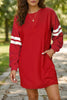 Fiery Red Varsity Contrast Banded Sleeve Shift Sweatshirt Dress