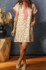 Khaki Western Fashion Print Striped Color Block Patchwork Shift Mini Dress