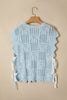 Bonbon Pointelle Knit Patterned Scalloped Trim Short Sleeve Sweater