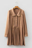 Straw Yellow Lace Trim Peter Pan Collar Long Sleeve Mini Shirt Dress
