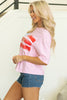 Light Pink Flag Bow Graphic Crewneck Tee