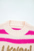 Rose Red I KNOW WAHT I WAT Sequin Letter Graphic Colorblock Loose Sweater