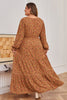 Brown Plus Size Floral Split V Neck Ruffled Sleeve Tiered Maxi Dress