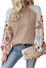 Laurel Green Floral Patchwork Long Sleeve Ribbed Blouse