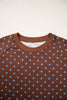 Brown Polka Dot Drawstring Wide Leg Long Sleeve Top Pant Set