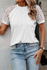 White Seamed Detail Contrast Lace Raglan Sleeve Tee
