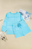 Aruba Blue Plus Size Solid Color Splicing Raw Hem Pullover Top Shorts Set