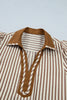 Brown Stripe Shirt Collar Color Block Patchwork Trim Ruffle Hem Short Dress