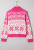 Rose Red Christmas Snowflake Quarter Zip Collard Sweater