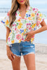 Yellow Floral Boxy Fit Ruffled Short Sleeve V Neck Blouse
