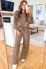 Bright Pink Polo Collar V Neck Pullover and Drawstring Sweatpants Set