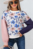 Khaki Floral Panel Colorblock Sleeve Patchwork Sweater