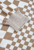 Brown Checkered Bubble Sleeve Drop Shoulder Open Cardigan