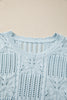 Bonbon Pointelle Knit Patterned Scalloped Trim Short Sleeve Sweater