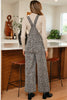 Brown Leopard Print Straight Leg Loose Denim Overall Jumpsuit