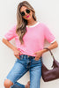 Bonbon Colorblock Bow V-Shape Cut Back Short Sleeve Sweater