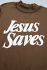 Fiery Red Jesus Saves Slogan Print Stand Neck Baggy Sweatshirt