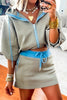 Smoke Green Contrast Trim Zip Up Sporty Jacket Drawstring Mini Skort 2pcs Set