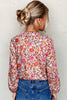 Pink Floral Print Tie Split Neck Bracelet Sleeve Blouse