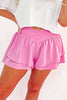 Bright Pink Crossed Waist Tiered Flowy Shorts