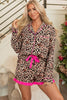 Light French Beige Leopard Print Contrast Trim Long Sleeve Shirt Drawstring Ruffle Hem Short Set
