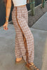 Chestnut Plaid Print Elastic Waist Bow Tie Contrast Detail Jogger Pants