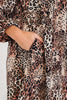 Brown Leopard Ruffled Detail Long Sleeve Loose Mini Dress