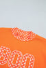 Grapefruit Orange Polka Dot Letter Print Contrast Trim Mock Neck Sweatshirt
