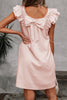 Light Pink Textured Flutter Sleeve Square Neck Bow Back Mini Dress