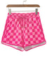 Multicolour Checkered Drawstring Elastic Waist Casual Shorts
