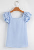 Beau Blue Textured Bow Knot Frilled Butterfly Sleeve Blouse
