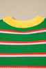 Green Stripe Colorblock Trim Half Sleeve Sweater Top