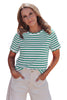 Green Stripe Scalloped Trim Round Neck T Shirt