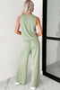 Smoke Green Textured Tank Top and Drawstring High Waist Pants Set
