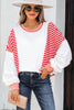 White Stripe Colorblock Patchwork Contrast Stitching Oversize Sweatshirt