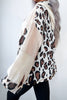 Apricot Oversized Leopard Contrast Mixed Texture Patchwork Zip Up Drop Shoulder Hoodie