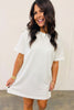 White Drop Shoulder Crew Neck Shift T Shirt Dress