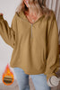 Parchment Fleece Lined Half Zipper Kangaroo Pockets Loose Hoodie