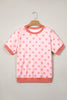 Pink Color Block Trim Polka Dot Casual Tee
