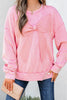 Bright Pink Mineral Wash Big Bow Patchwork Pullover Sweatshirt