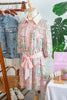 Pink Boho Floral Print Color Block Trim Half Button Belted Mini Dress