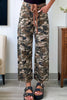 Green Camouflage Print Splashed Distressed Loose Denim Pants
