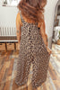 Khaki Leopard Print Square Neck Pleated Wide Leg Jumpsuit