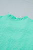 Mint Green Frilled V Neck Flower Embroidered Puff Sleeve Textured Blouse