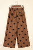 Beige Polka Dot Wide Leg Elastic Waist Casual Pants