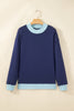 Pink Colorblock Trim Crewneck Long Sleeve Pullover Sweatshirt